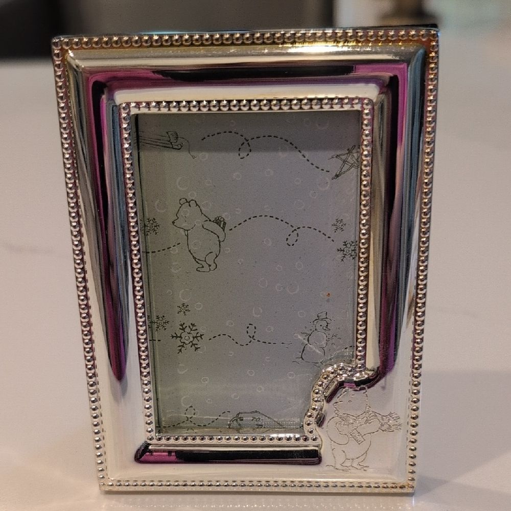 Silver Beaded Etched Winnie The Pooh Photo Frame